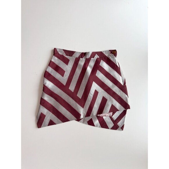 VIVIENNE WESTWOOD Maroon Silver Striped Jacquard Asymmetrical Mini Skirt, Size 6 - Picture 6 of 16